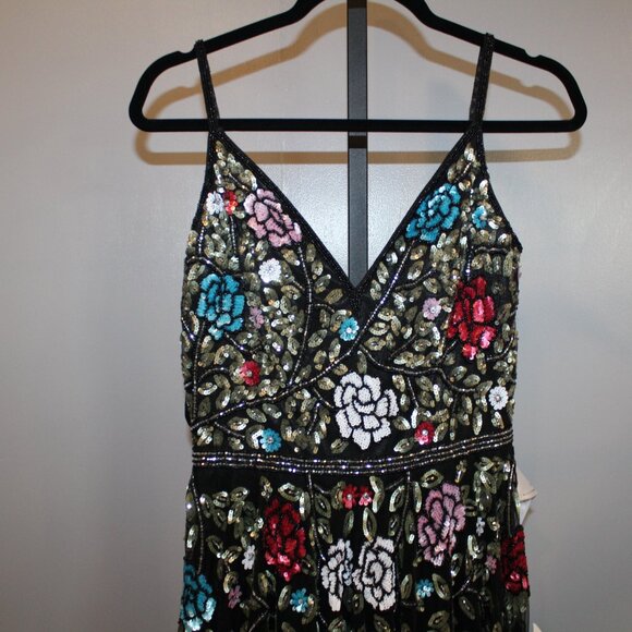 NEW Mac Duggal EMBELLISHED FLORAL SEQUINED GOWN 5400 BLACK MULTI - Picture 3 of 11